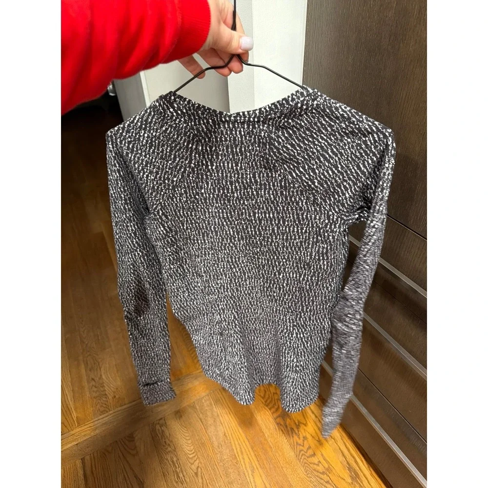 Lululemon Runderful Long Sleeve Shirt Knotted Jacquard Black White Rulu Womens 8